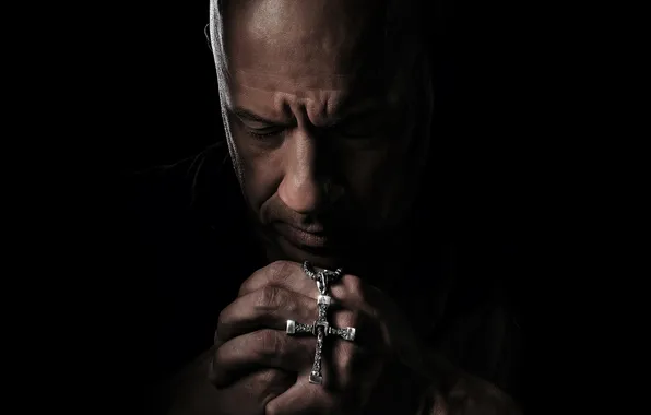 Black background, VIN Diesel, action, poster, cross, Vin Diesel, Dominic Toretto, Fast and Furious 10