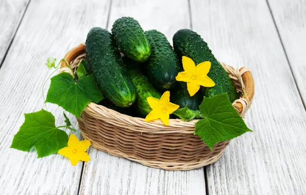 Picture table, basket, cucumbers, Olena Rudo