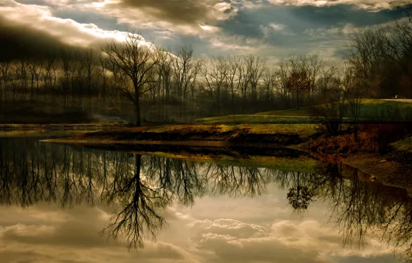 Autumn, lake, Park, reflection