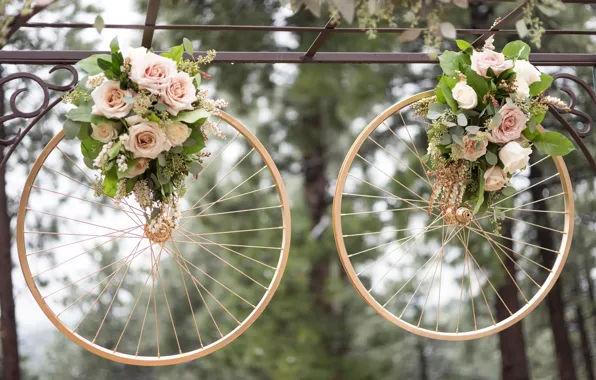 Ring, wedding, wheel, bouquets