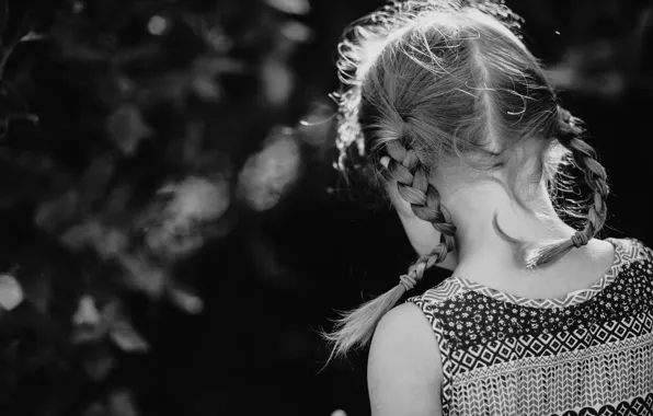 Girl, braids, b & W photo