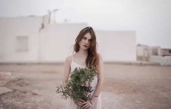 Picture girl, bouquet, dress