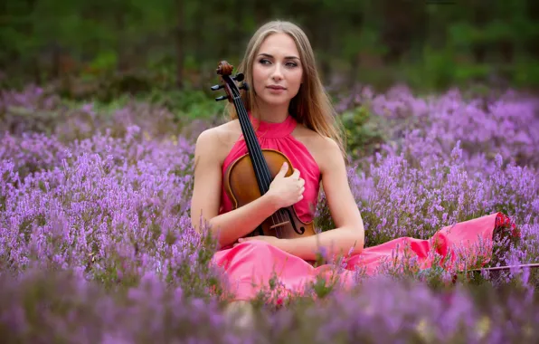 Picture girl, mood, violin, Heather