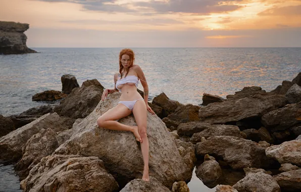 Sea, look, sunset, red, beauty, sexy, George Chernyadev, Georgy Chernyadyev