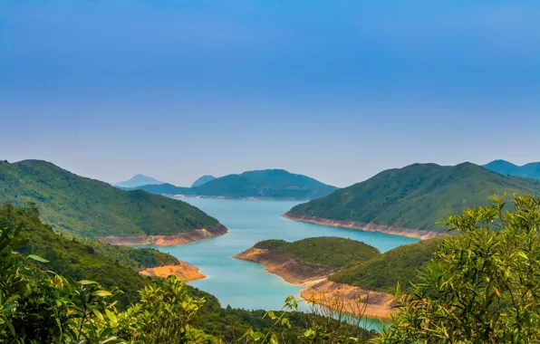 Picture forest, mountains, river, Hong Kong, panorama, China, the bushes, Sai Kung Country Park