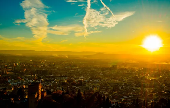 Sunset, the city, Spain, Granada