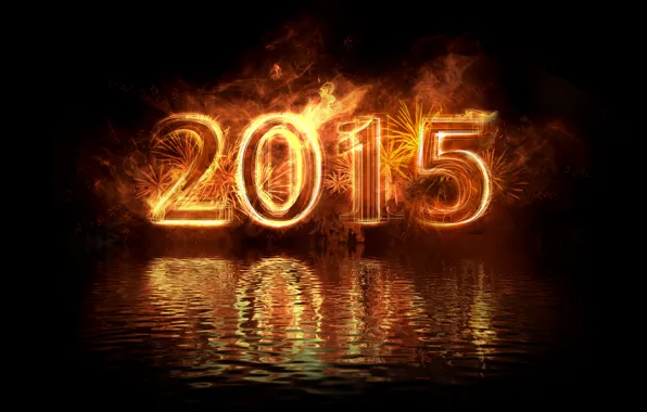 Water, reflection, fire, New Year, gold, New Year, Happy, 2015