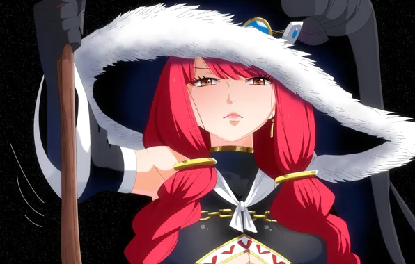 Wallpaper, game, red hair, hat, anime, pretty, bat, redhead