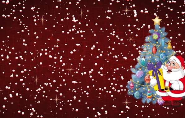 Winter, Minimalism, Snow, Background, New year, Santa, Tree, Holiday