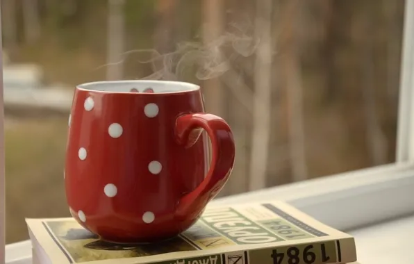 Picture autumn, comfort, mood, books, hot tea, hot coffee