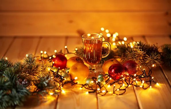 Picture table, balls, toy, Christmas, mug, drink, garland, Yarovoy Aleksandr