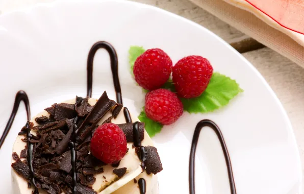 Picture raspberry, chocolate, plate, dessert