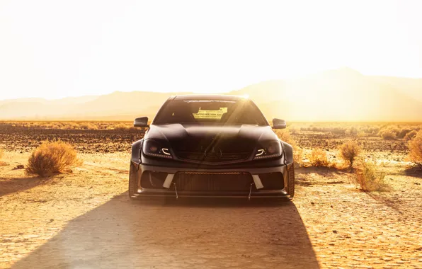 Design, desert, Mercedes, car, rays of light, the front