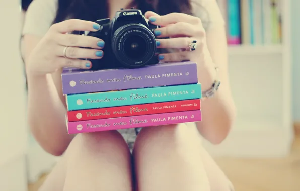 Picture girl, background, Wallpaper, feet, mood, books, hands, ring