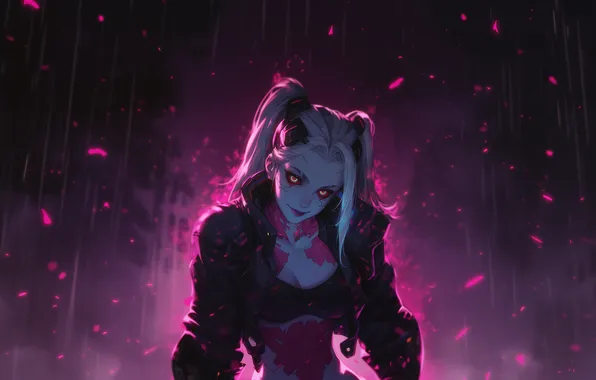 Purple, anime, art, cyberpunk, Rebecca, rebecca, beautiful background, edgerunners