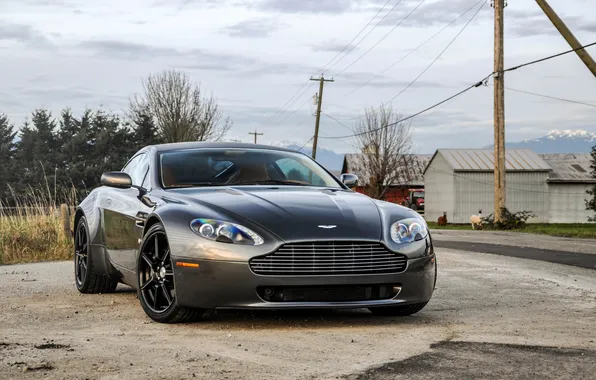 Reflection, grey, Aston Martin, Aston Martin, front view, grey, vantage V8, Vantage B8