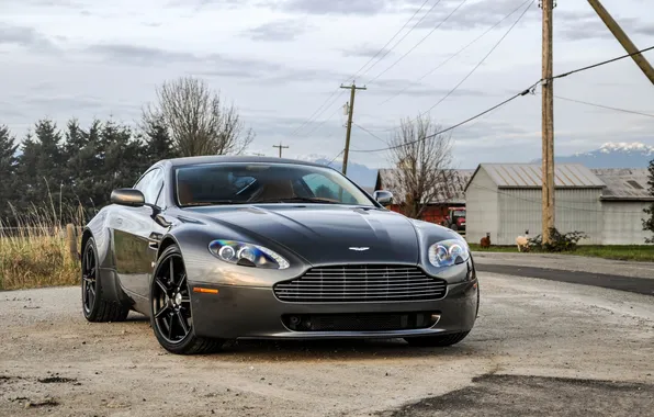 Picture reflection, grey, Aston Martin, front view, grey, Aston Martin, Vantage B8, Vantage V8