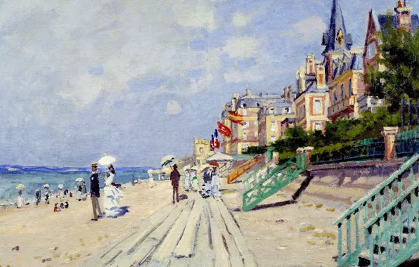 Landscape, picture, Claude Monet, promenade, The boardwalk at Trouville