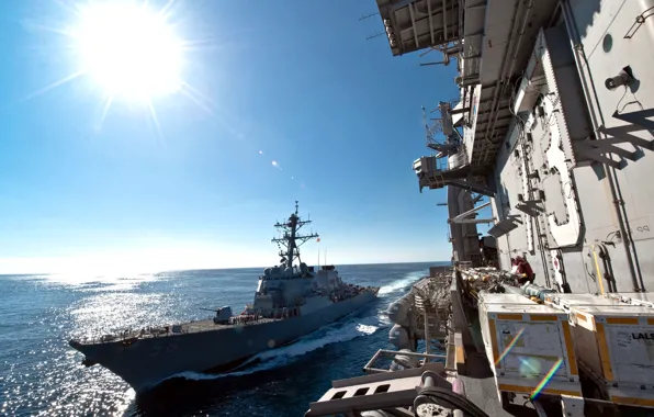 Picture the sun, the ocean, ship, USS John S. McCain (DDG-56), Navy