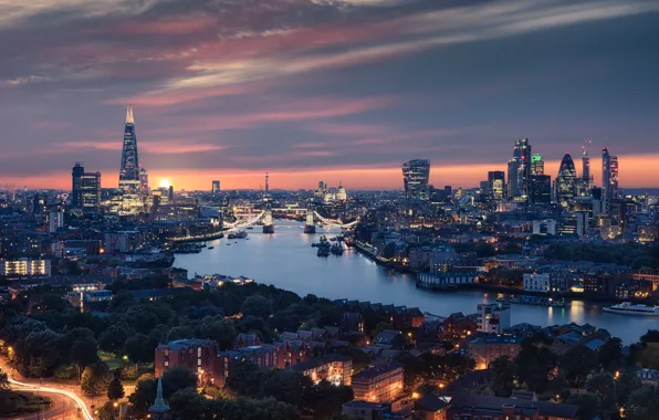 River, England, London, panorama, Thames, night city, Tower bridge, Tower Bridge