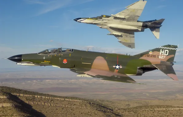 Fighters, pair, flight, bombers, McDonnell Douglas, interceptors, Phantom II, F-4E Phantom