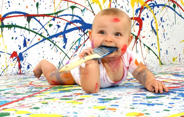 Eyes, look, color, happiness, paint, mouth, baby, artist