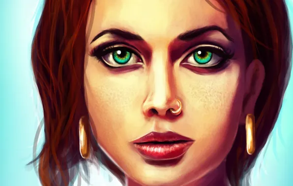 Picture face, hair, earrings, freckles, green eyes, Robert Jordan, Robert Jordan, The Wheel Of Time