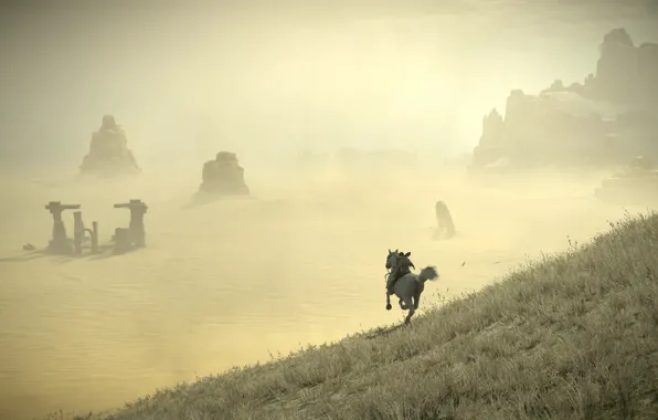 Wallpaper rocks, the sun's rays, Shadow of the Colossus, In the shadow of  the colossus, god rays for mobile and desktop, section игры, resolution  1920x1080 - download