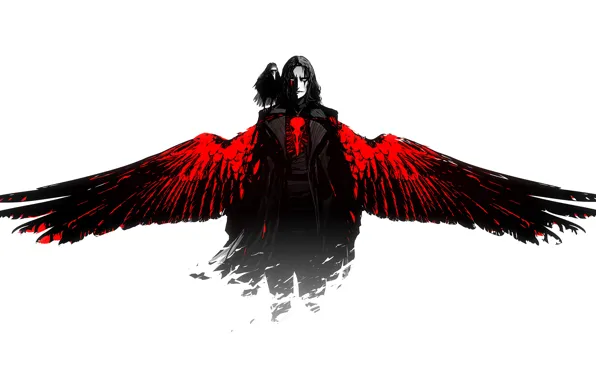 Red, the film, black, wings, art, white background, guy, Raven