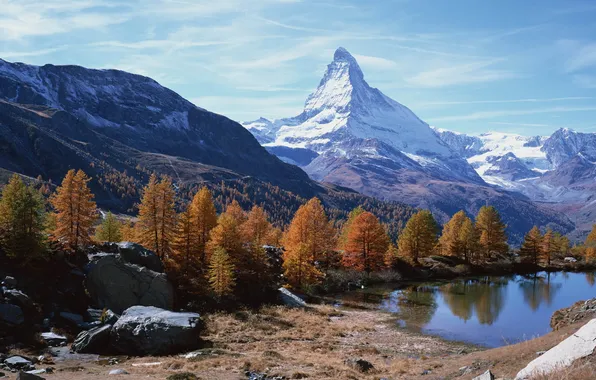 Autumn, forest, mountains, lake