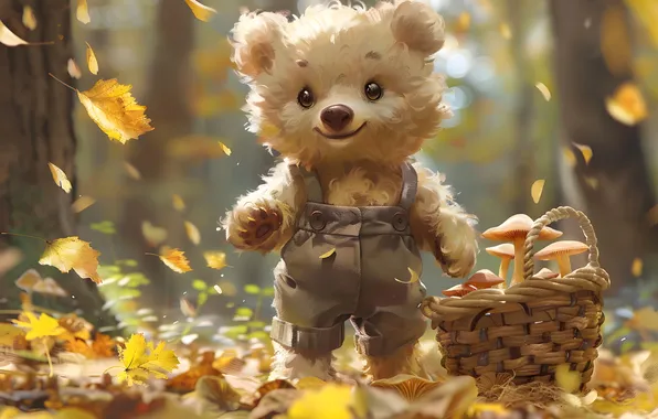 Autumn, look, glade, foliage, mushrooms, bear, bear, bear