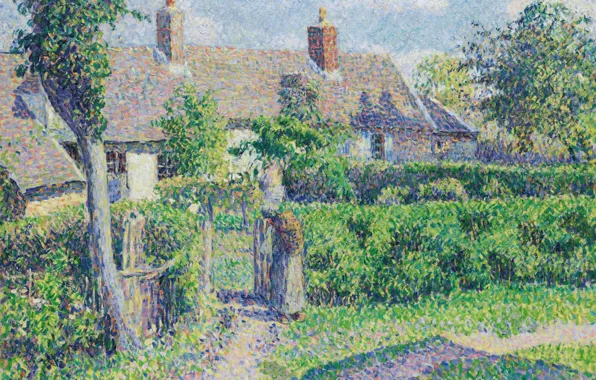 Picture landscape, picture, pointillism, Camille Pissarro, Peasant House. Eragny