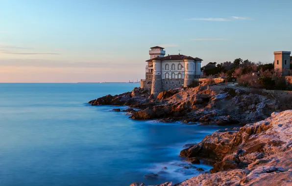 Sea, the sky, stones, castle, rocks, shore, Italy, fortress