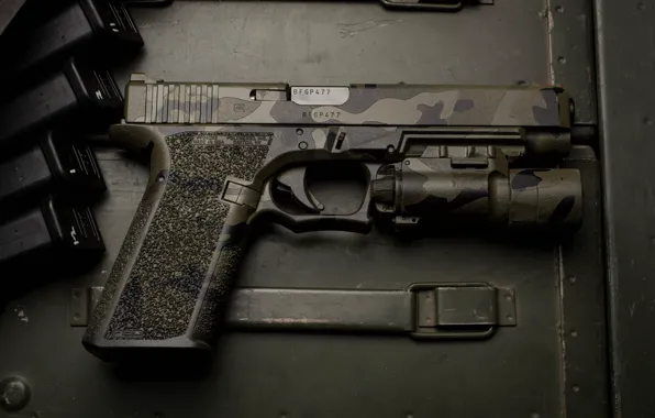 Macro, gun, background, flashlight