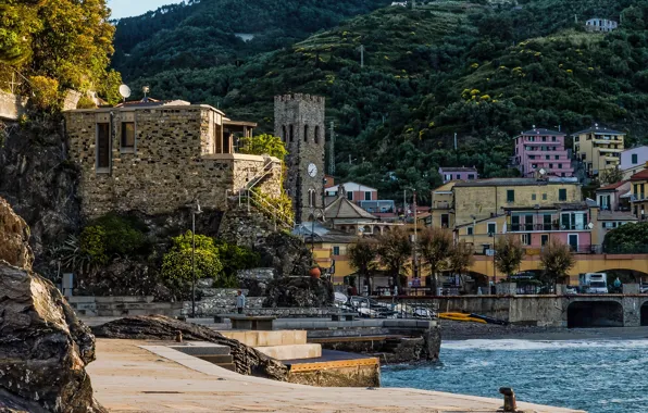 Picture sea, mountains, coast, home, Italy, Monterosso
