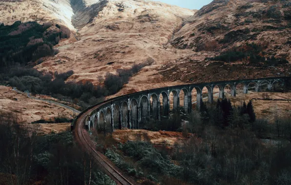 Picture trees, landscape, mountains, nature, hills, railroad