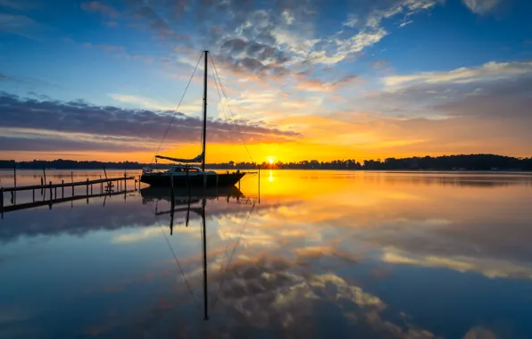 Picture sunset, lake, reflection, yacht, Germany, Germany, Brandenburg, Brandenburg