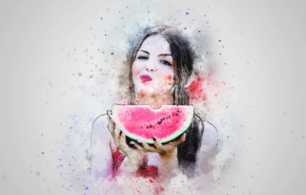 Picture background, figure, watermelon, hunk, girl art