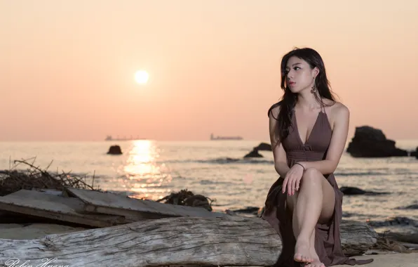 Picture sea, girl, sunset