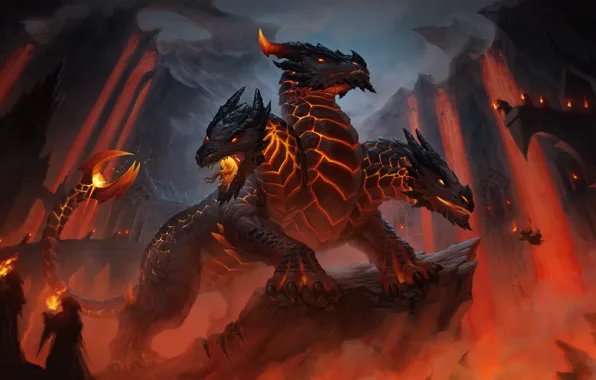 Fiction, dragon, head, art, tail, lava, cave