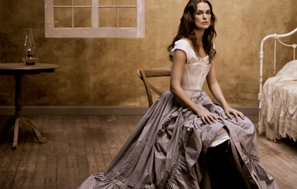 Picture retro, room, model, dress, actress, brunette, photographer, Keira Knightley