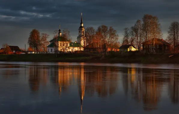 Picture river, temple, Kostroma, Kostroma province