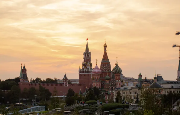 Sunset, The city, Moscow, The Kremlin, Zaryadye, kremlin in the evening