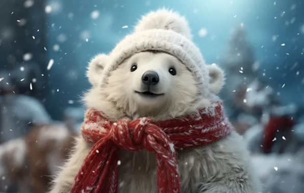 Winter, look, snow, scarf, Christmas, bear, New year, bear