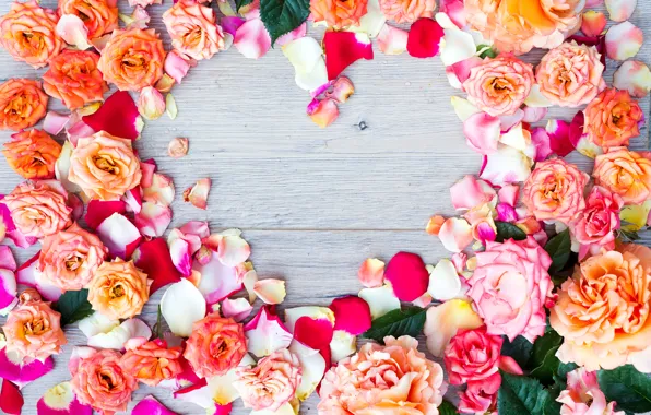 Flowers, heart, roses, colorful, heart, pink, flowers, romantic