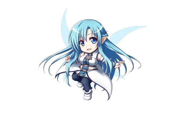 Sword, game, anime, chibi, fairy, wings, blue eyes, pretty