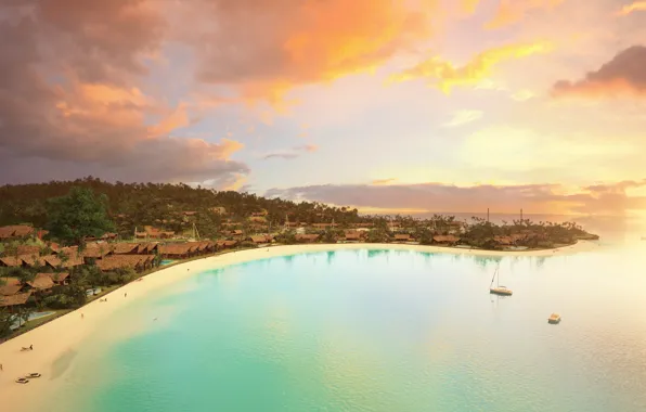 The ocean, coast, the evening, Fiji, sunset, view, aerial, Fiji