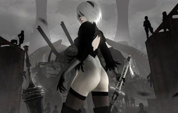 Picture ass, girl, cyborg, Nier Automata, YoRHa No.2 Type B