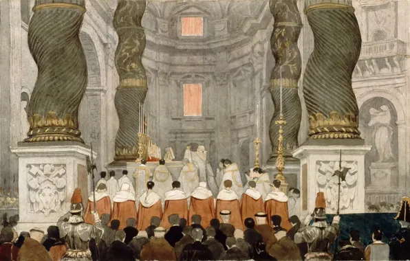 Picture 1832, Jean Auguste Dominique Ingres, Papal mass, in the Cathedral of St. Peter in Rome