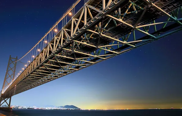 The sky, bridge, island, Japan, Honshu, Kobe, Awaji, akashi kaikyo bridge